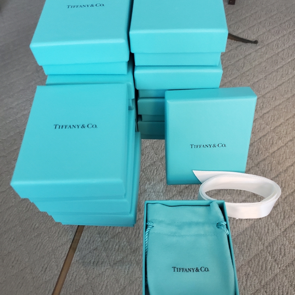 Tiffany & Co boxes, pouches, gift cards, ribbon and bags!
